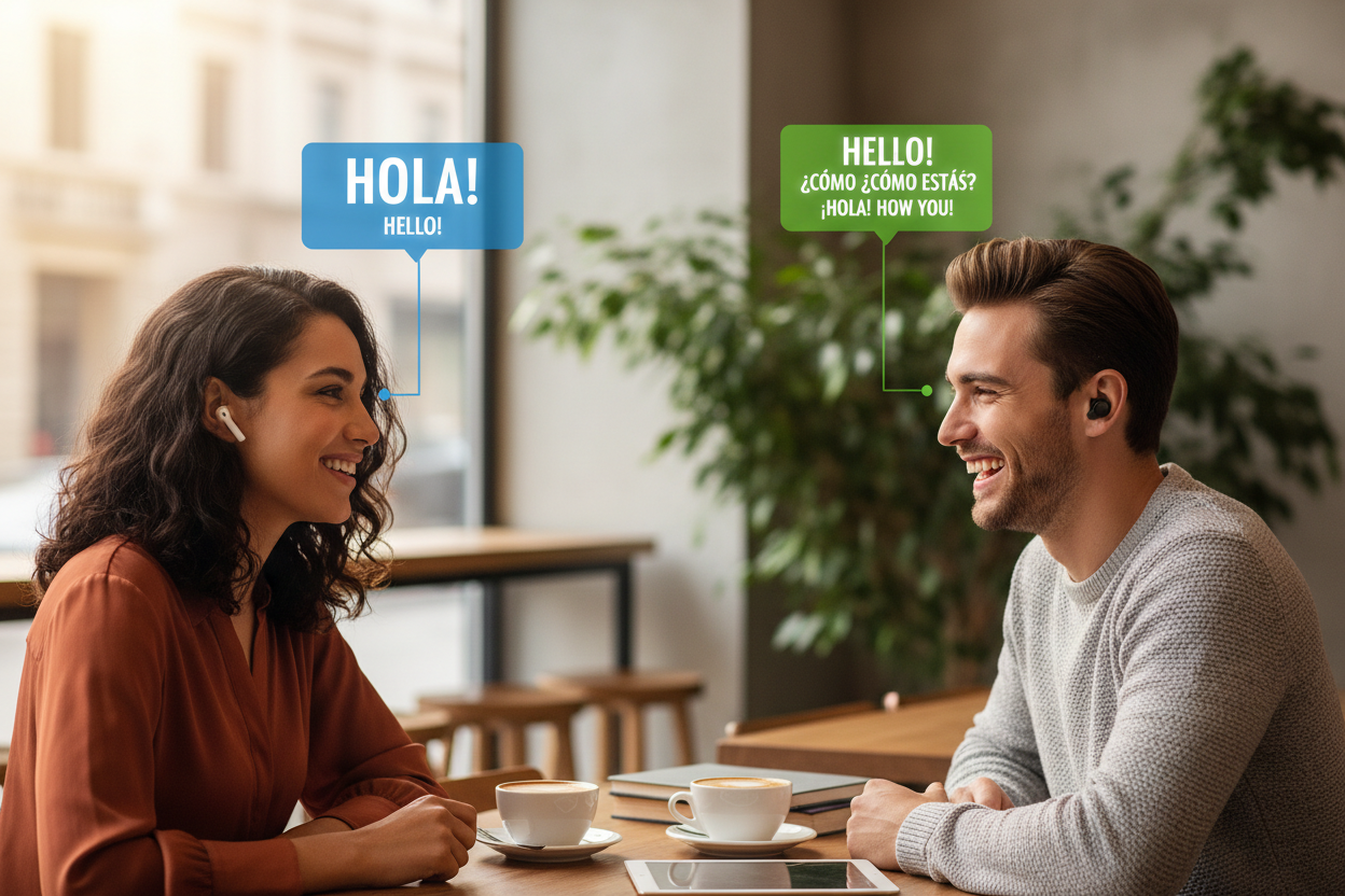 charla con audifono traductor de idiomas